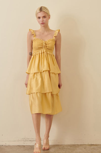 yellow polkadot midi dress